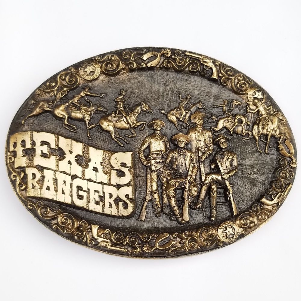 Vintage Solid Bronze Texas Rangers Belt Buckle